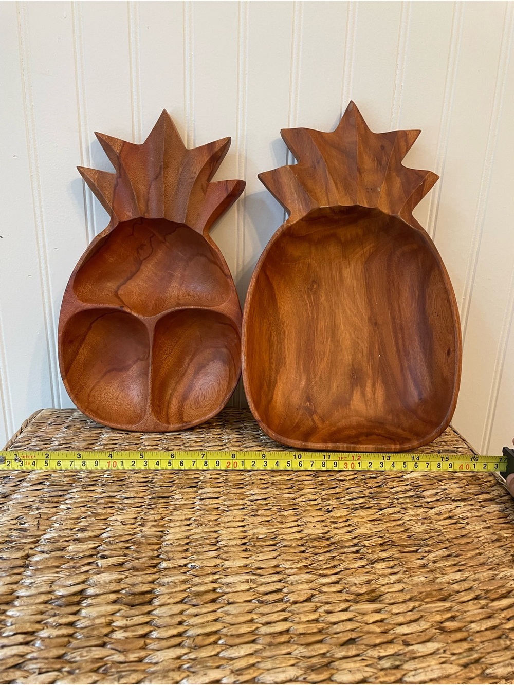 Handcrafted Pineapple Wood Serving Bowls - Set of 2 - Brown